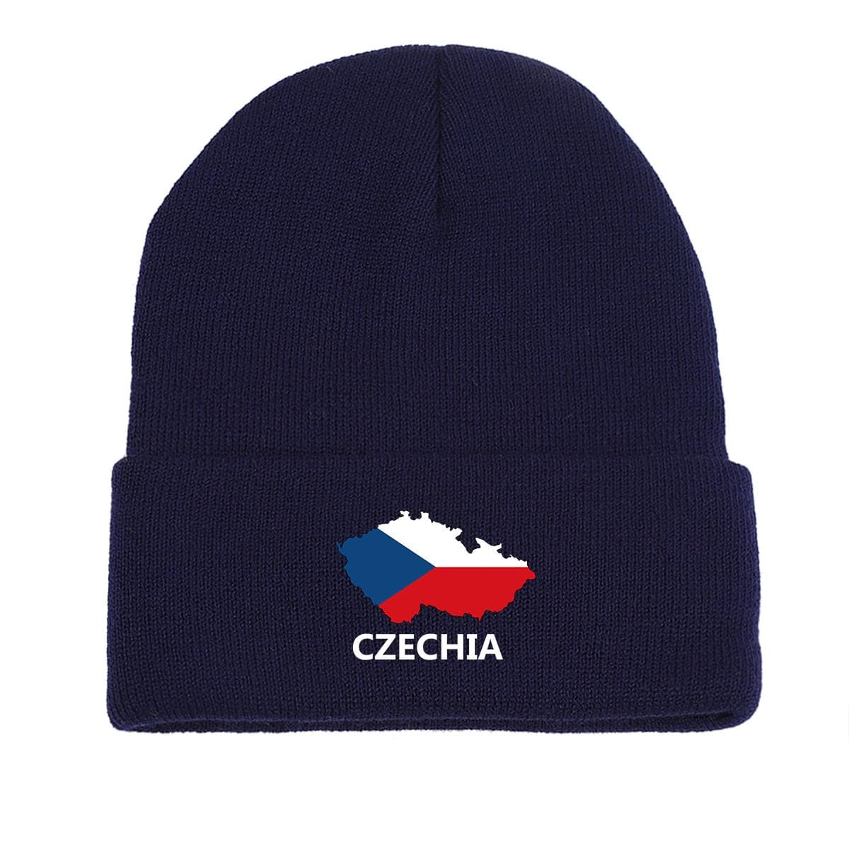 Czech Flag Map Warm Knit Hat Beanie, Woman Cap Candy Color Thermal Casual Bonnet Knitted Cap Beanie as the picture navy blue