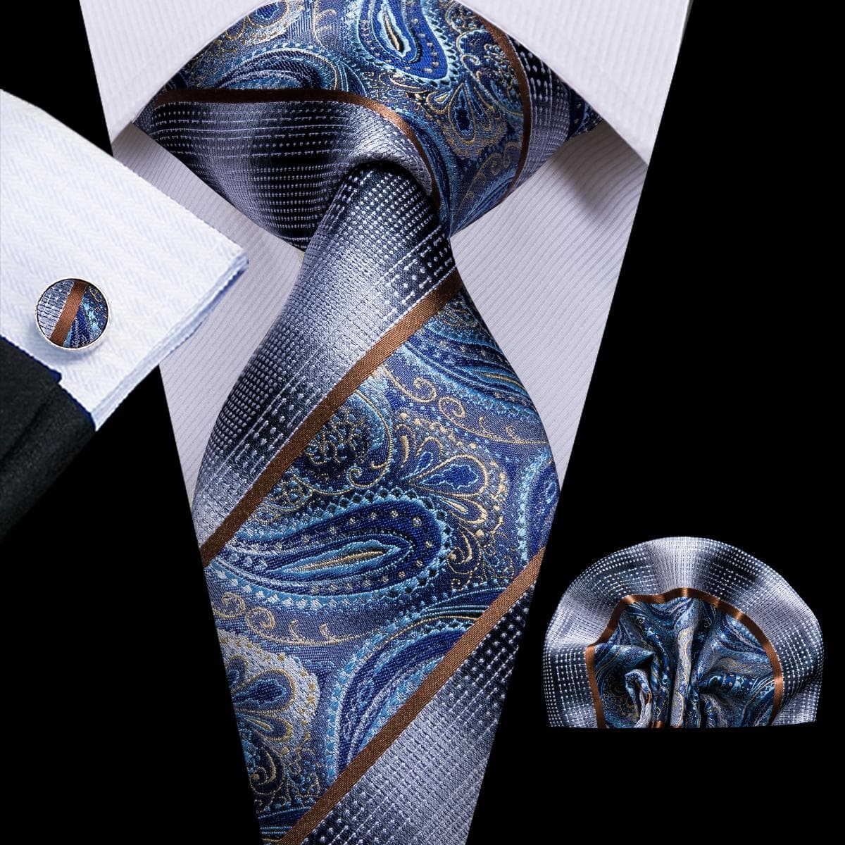 Hi-Tie New Fashion Mens Tie Business Necktie Hanky Cufflinks Tie Set N-3110