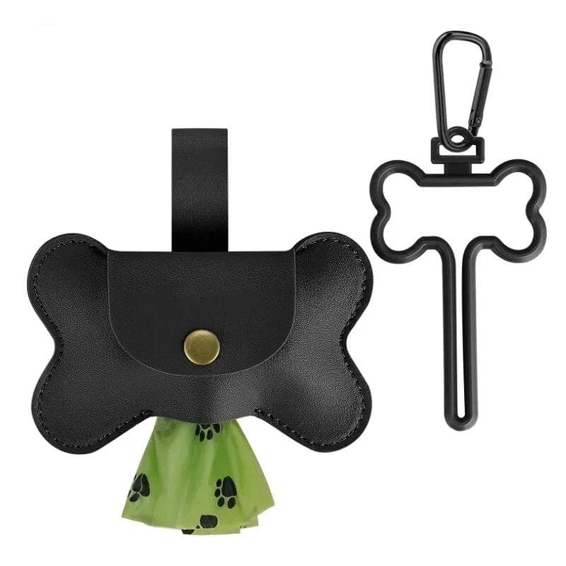 Dog Poop Pickup Bag Dispenser with Leash Clip Pet Waste Bag Dispenser for Dog Pooper Pet Outdoor PoopBag Leathers Holder black