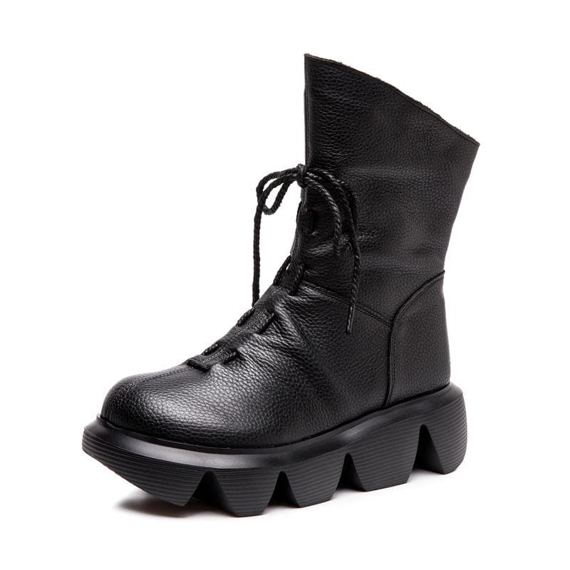 Fashion Women Mid Calf Boots Wedges Shoes Female Platform Boots Genuine Leather Winter Shoes Woman 2021 Botas 38