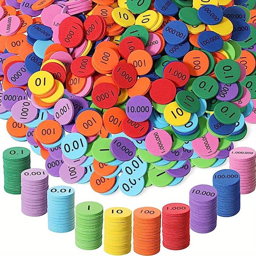 300pcs Soft Foam 10-Value Decimals To Whole Numbers Place Discs Set Counting Chips For Kids Base Manipulatives Math Counters 300pcs Place Value Discs
