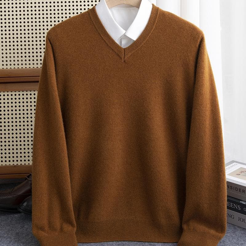 Men Merino Wool Sweater V-Neck Pullover Autumn Winter Cashmere Warm Solid Knitwear Clothes Business Bottoming Soft Tops XXL