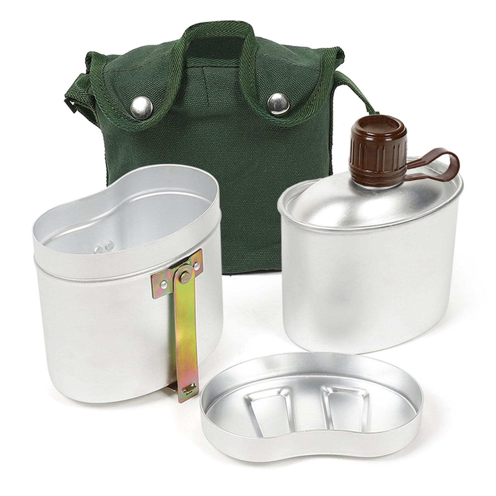 Portable Aluminum Canteen Set with Cup and Cover Outdoor Camping Cookware Mess Kit for Hiking 3pcs set