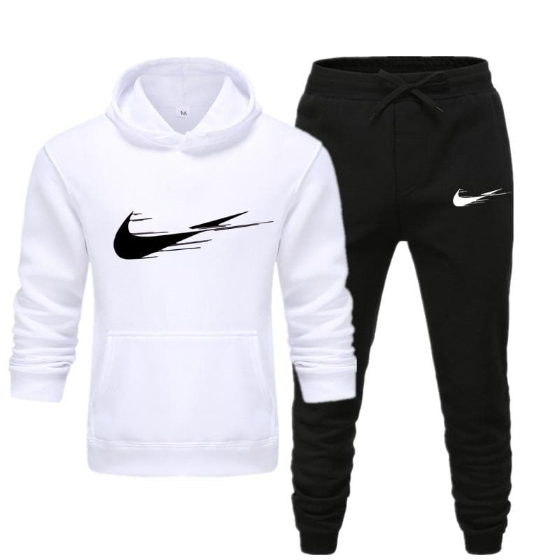 khaki Men/women Sportswear Sets Spring Autumn Brand Hooded Sweatshirt Casual Tracksuit Men 2 Piece Hoodies + Pants Men Clothing XL white