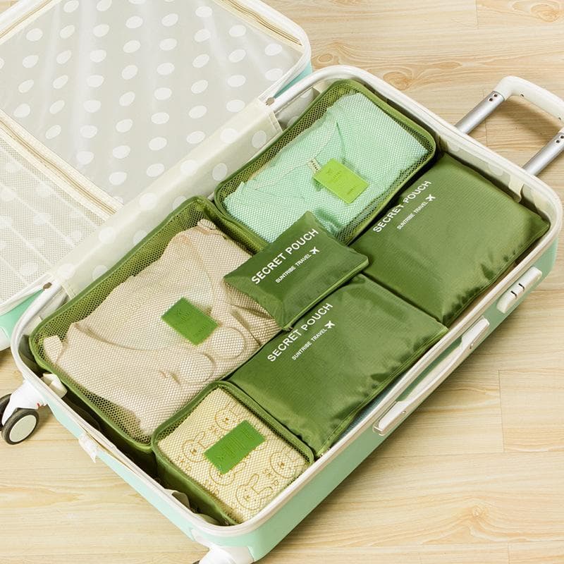 6Pcs/Set Travel Suitcase Organizer Bags Luggage Packing Cubes for Travel Organizer Storage Shoe Clothes Luggage Organizer Bags 6Pcs/Set green