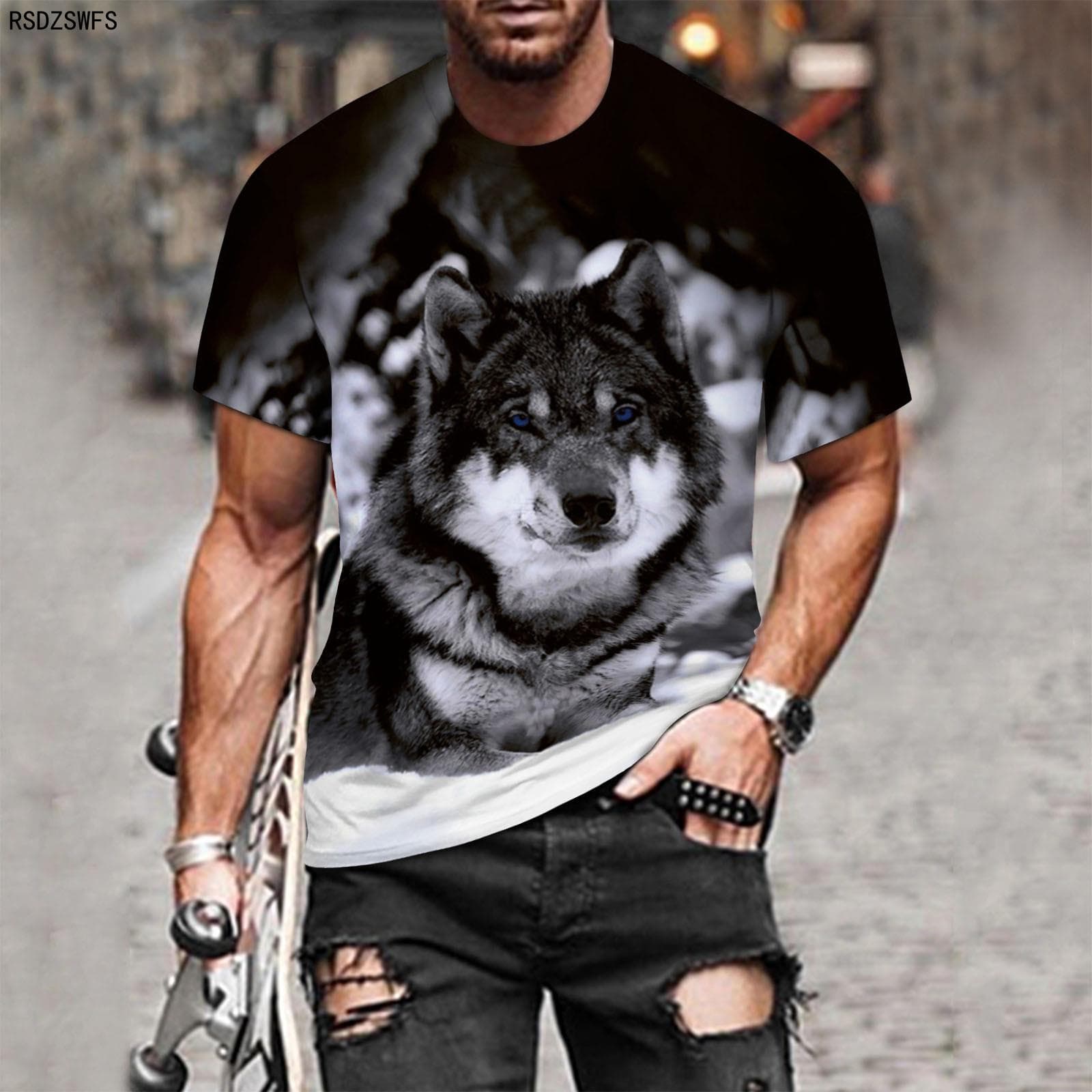 Couple Wolf Print T-Shirt Men's 3D T-Shirt Drop Ship Top Short Sleeve Camiseta Round Neck T-Shirt Fashion Casual Brand 3XL