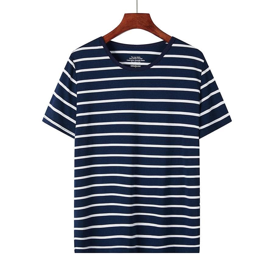 ZIRUNKING 2021 New Men Striped O-Neck Casual Short Sleeve Ice-feeling T-shirts Male Streetwear Autumn Spring Cotton Tees Tops TIAOGE L