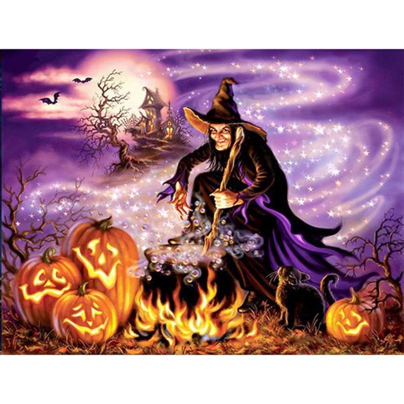 Halloween 5d Diamond Painting Full Witch Diamond Mosaic Cartoon Diamond Embroidery 20X30CM