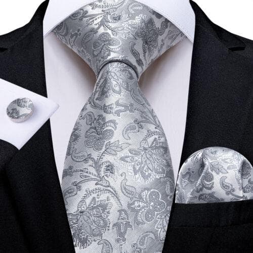 DiBanGu Mens Silk Necktie Set Striped Paisley Solid Tie Pocket Square Cufflinks N-7687