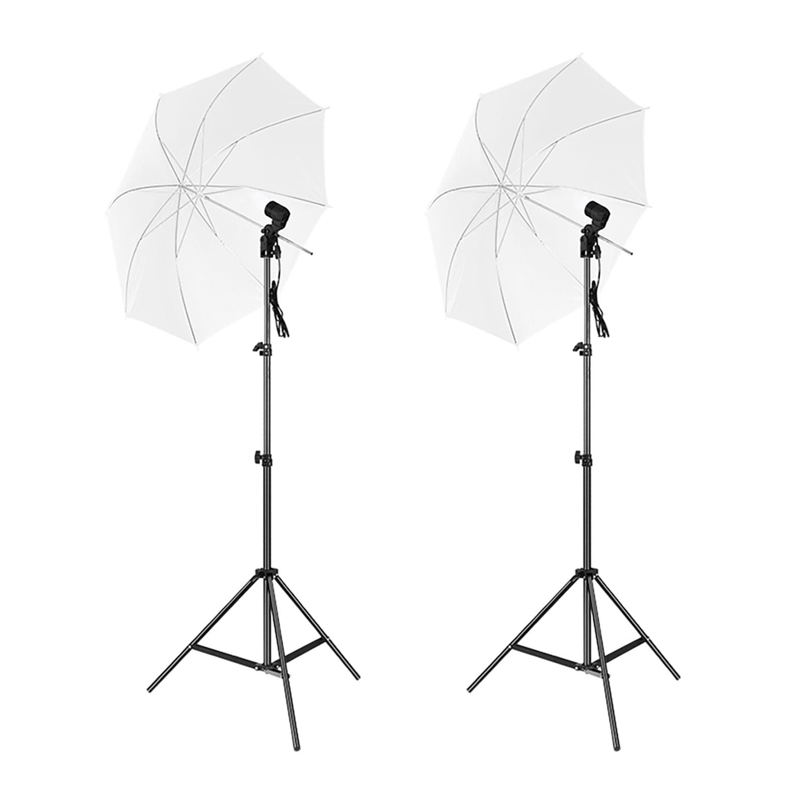 Studio Photography Umbrella Kit with 33 Inch White Umbrellas * 2 + 2M Metal Tripod Stands * 2 + E27 US Plug