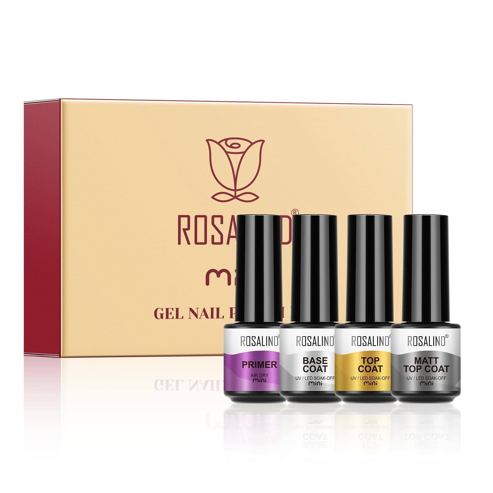 ROSALIND 4pcs Soak Off UV Gel Polish Base Top Matt Top Coat Gel Nail Polish Air Dry Gel For Nail Art