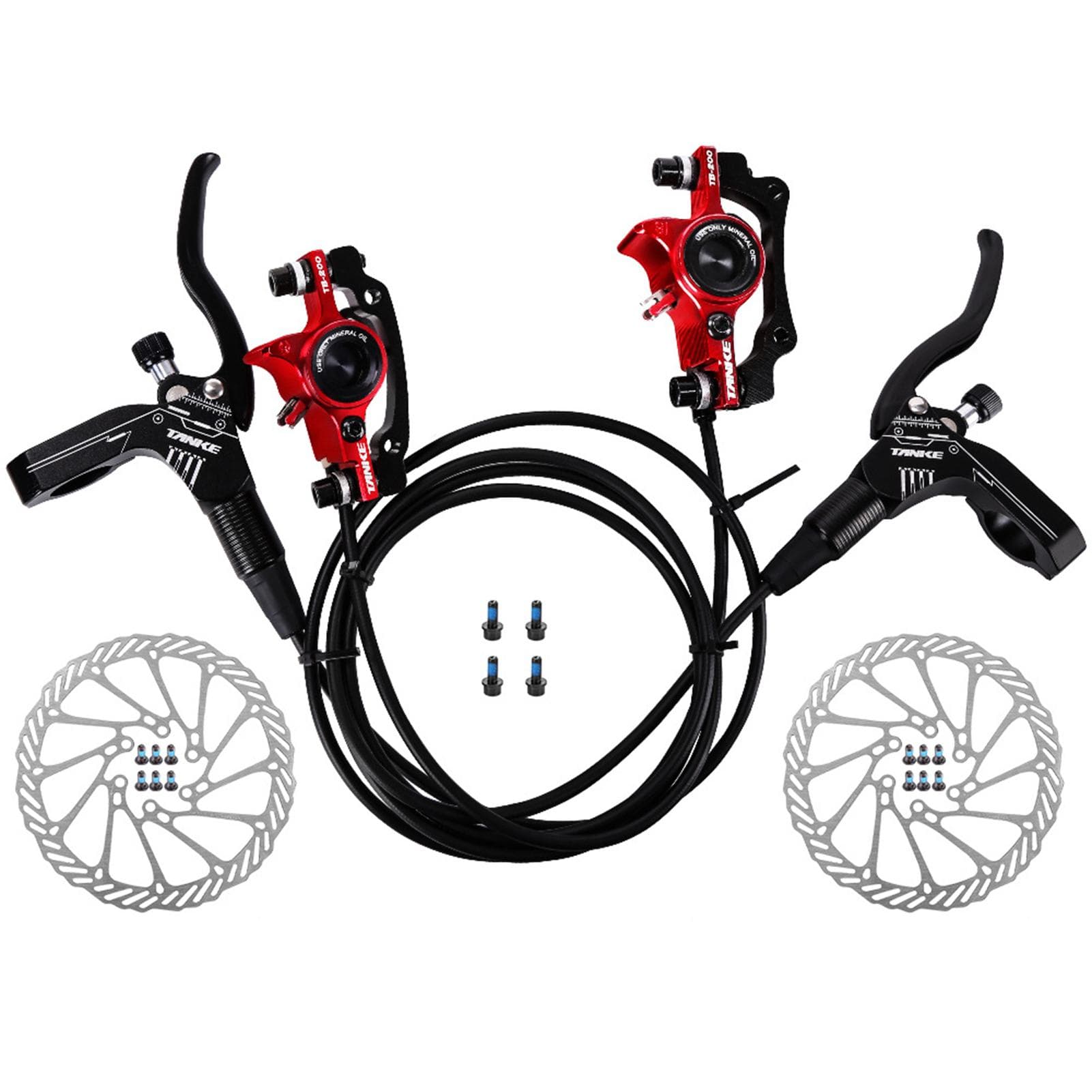 Bicycle Hydraulic Disc Brakes Front Rear Calipers Set for MTB Mountain Bike Left Right Brake Lever Front right & Rear left & 160mm rotor red