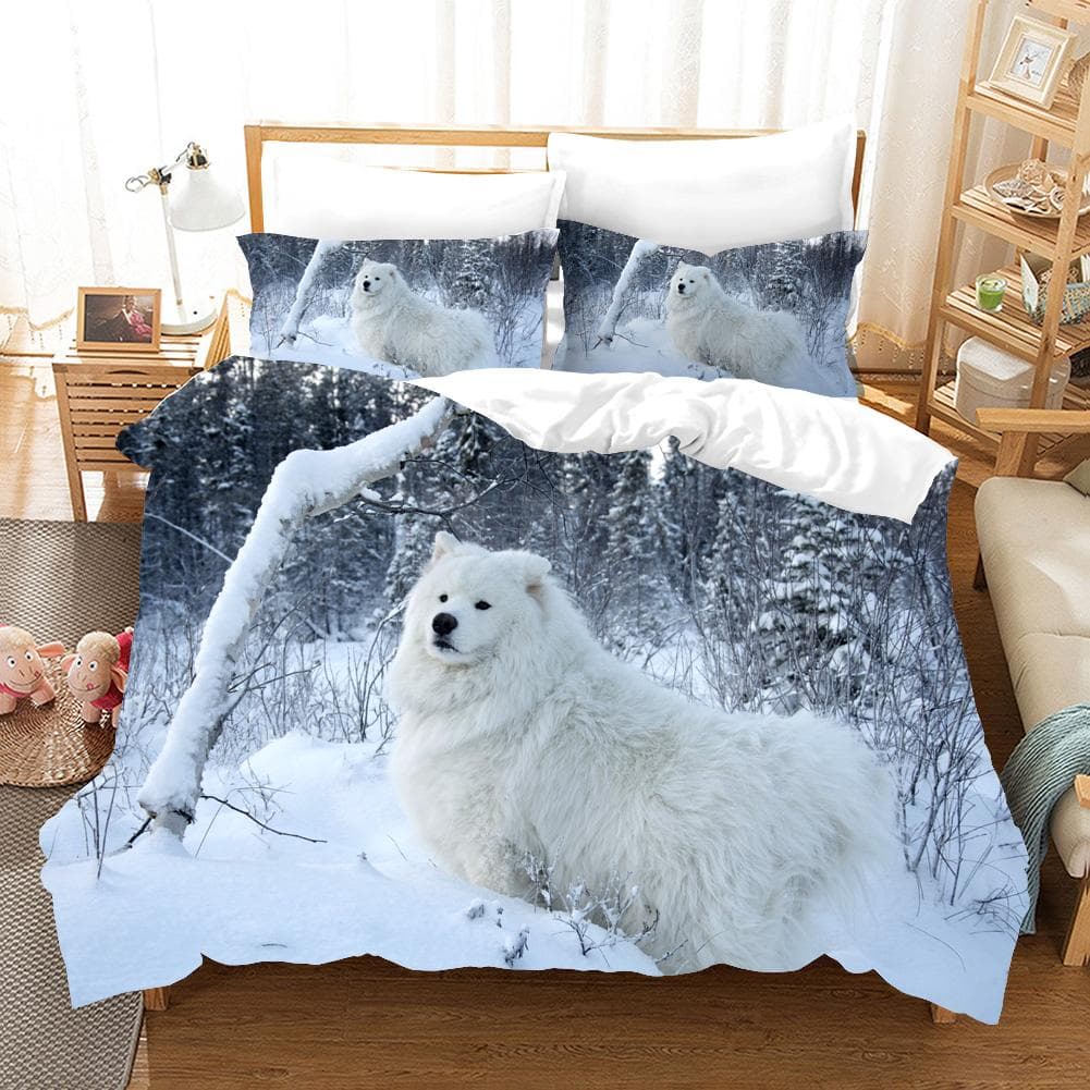 Samoyed Dog Duvet Cover King Queen Size Lovely Smile Pet Puppy Bedding Set Adults Women Cute White Animal Polyester Quilt Cover EU Double(200x200cm)