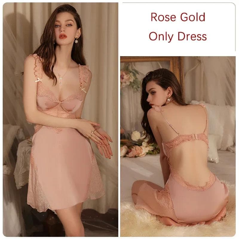 Ladies Pajama Set Lace Transparent Mesh Backless Bra Pajamas and Robes Sexy Adult Women L