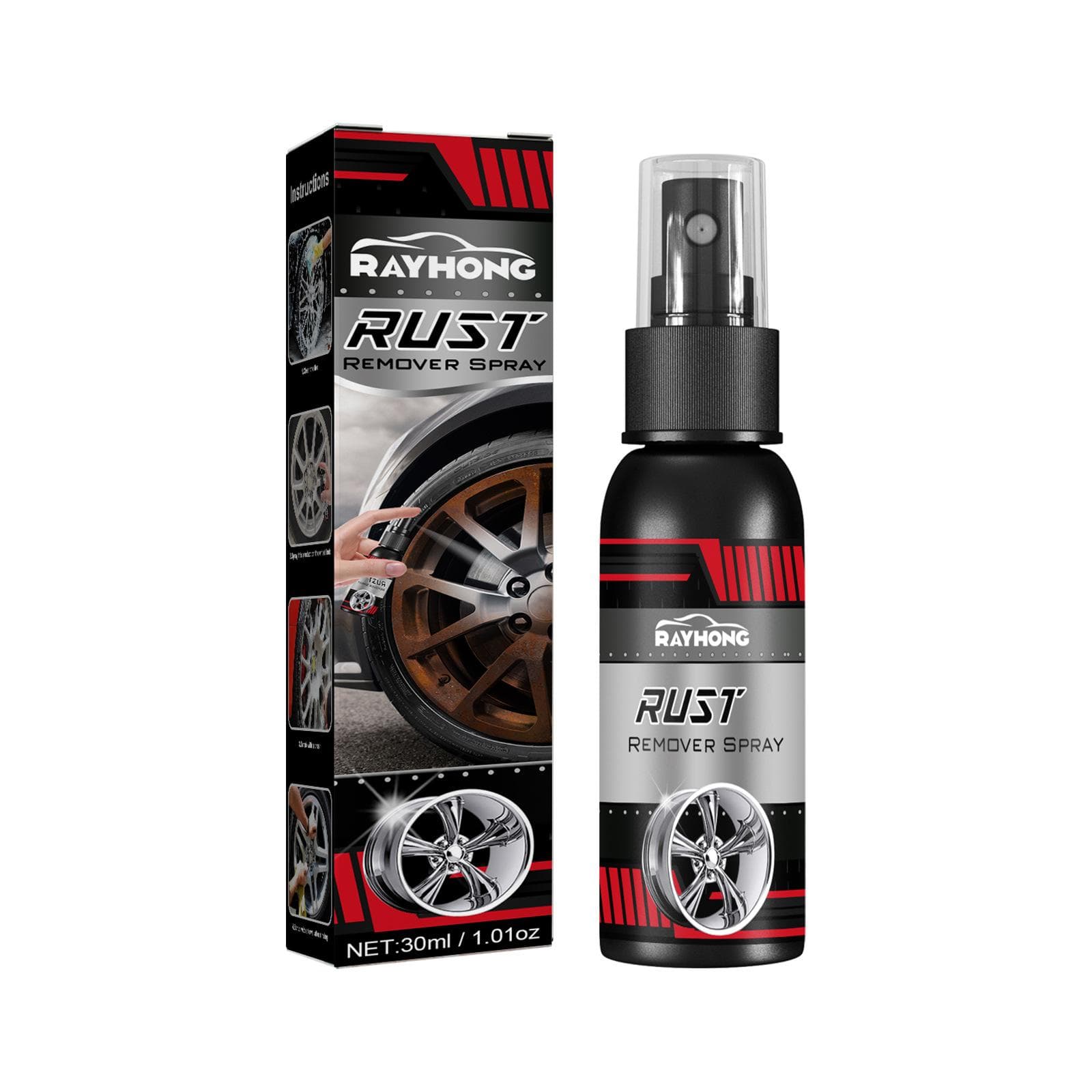 Rayhong Car Wheel Rust Remover Car Paint Rust Cleaning Stain Removal Brightening Agent Rust Removal Conversion Agent 30/100ml 30ml box