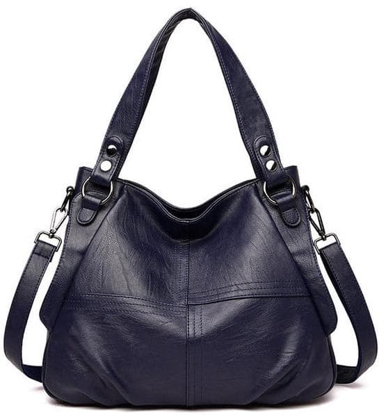 Fashion Trend PU Ladies Handbag Patchwork Ladies Bag Simple Large Bag dark blue