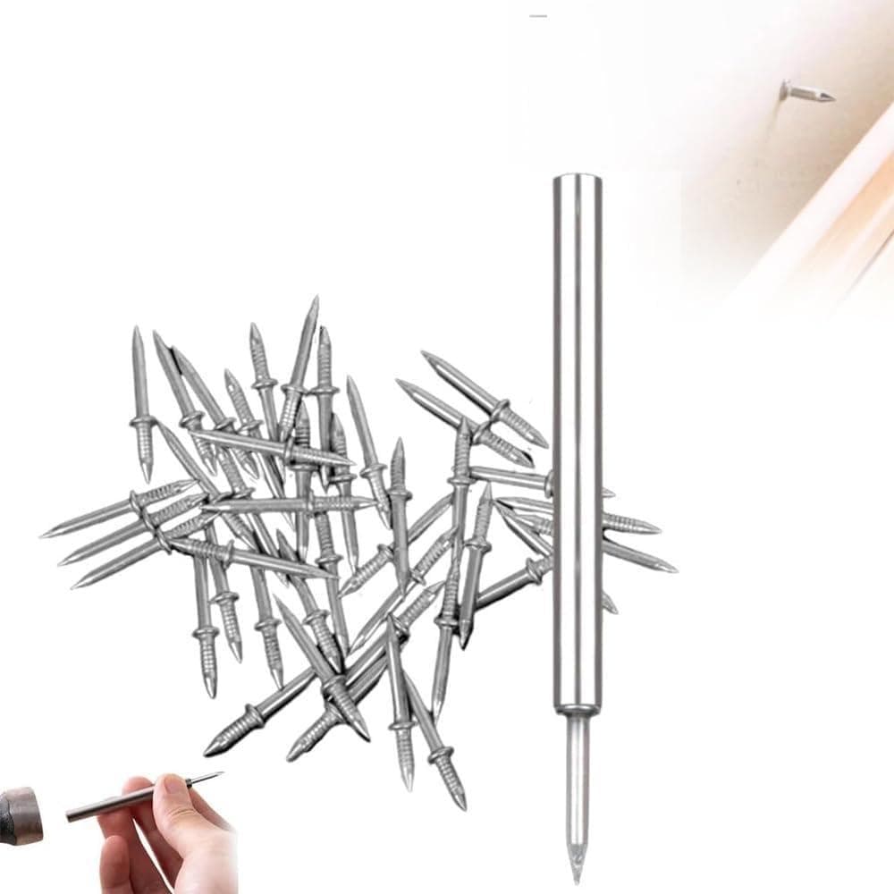 100pcs Seamless Nails, Double Headed Nails, Scratch Free Nails for Skirting, Invisible Scratch Free Safety Screws 100pcs+1PC tool