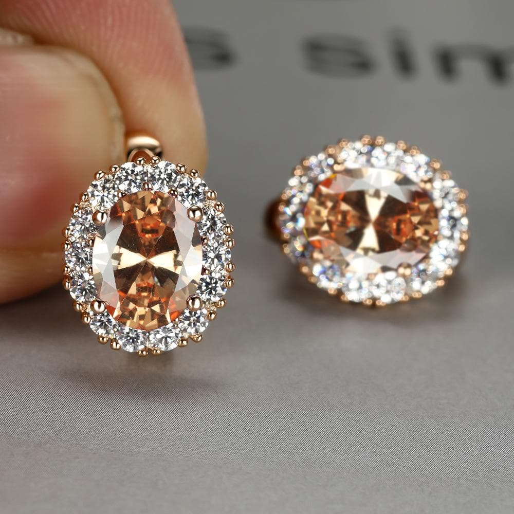 Luxury Purple Stone Gold Color Love Drop Earrings Bride Band Engagement Ear Clip Jewelry champagne