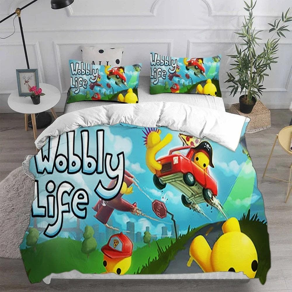 Wobbly & Life Single Bedding Set,Duvet Cover Comforter Bed Set Quilt Cover Pillowcase,King Queen Twin Size Boys Girls Adultse 200X200cm-3pcs