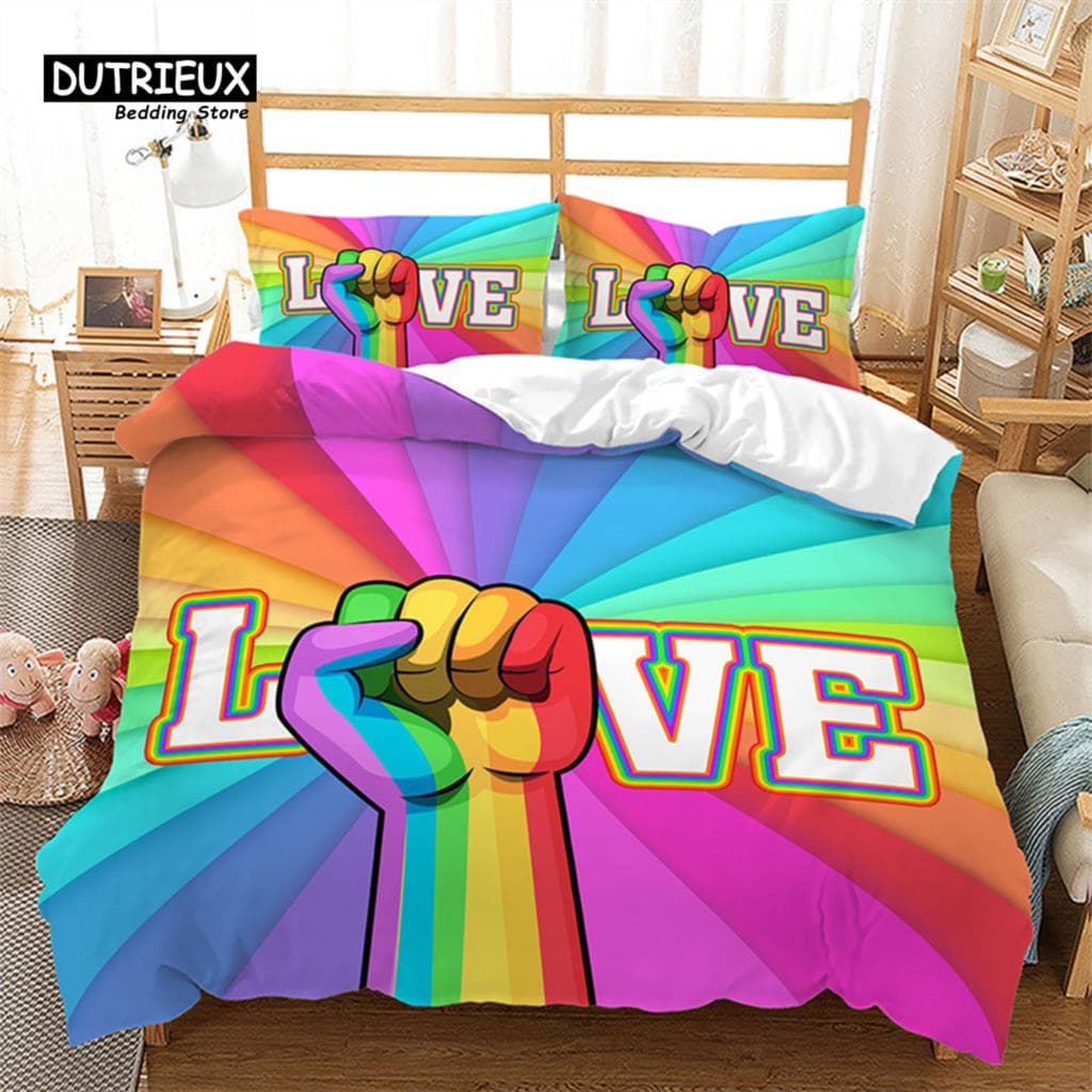 Rainbow Heart Duvet Cover Multicolor Pride Special Day Culture Bedding Set Microfiber Quilt Cover King For Boys Girls Room Decor EU single(135x200cm)