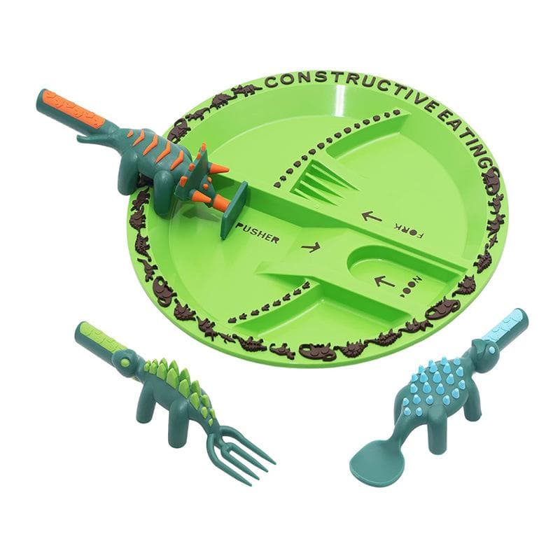 BPA Free Children Plate Knife Fork Spoon Tableware Set Car Bulldozer Excavator Shovel Spoon Fork Safe And Practical Utensils