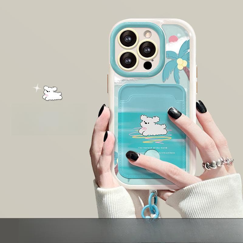 Applicable To Apple 15 Mobile Phone Case Iphone14pro Coconut Puppy Card Bag Lanyard 13/12 Fine Hole Anti-fall Creativity iPhone SE (2nd Generation)
