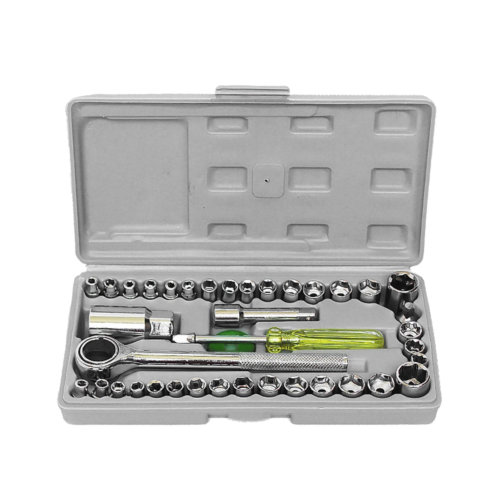 40pcs Wrench & Socket Tool Kit 40-Piece 1/4 and 3/8 Drive Socket Wrench Set Metric and SAE silver