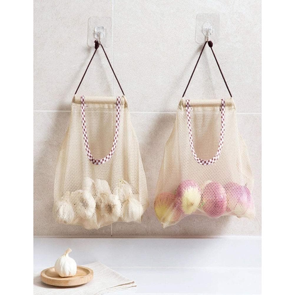 2pcs Hanging Mesh Space Saver Bags Organizer Fruit Storage for Kitchen Bathroom Mesh Hanging Bag