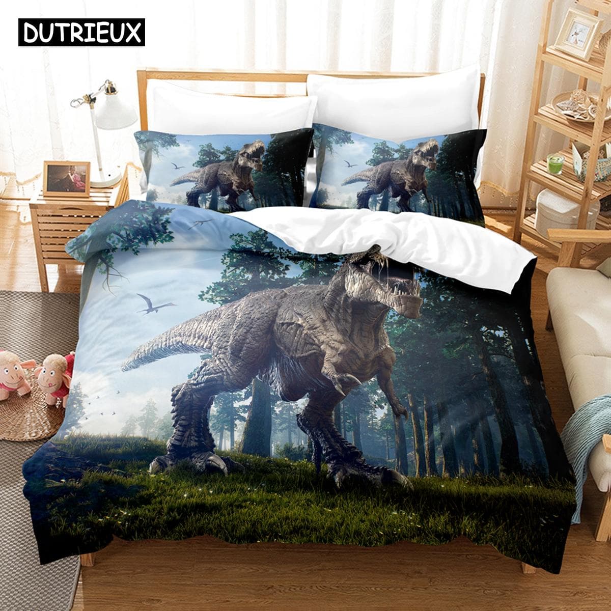 3D The Dinosaur Bedding Sets Duvet Cover Set With Pillowcase Twin Full Queen King Bedclothes Bed Linen EU King(240x220cm)