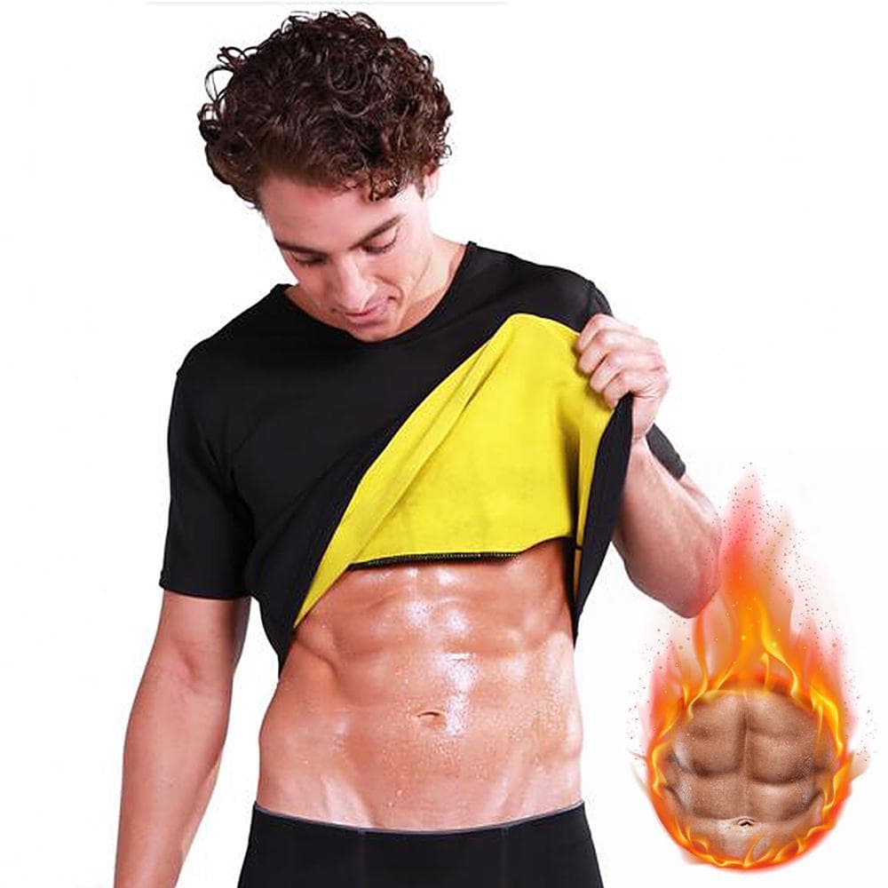 Men Workout Sauna Suit Neoprene Short Sleeve Sweat Shirt Body Shaper Training Weight Loss Shirt XXXL