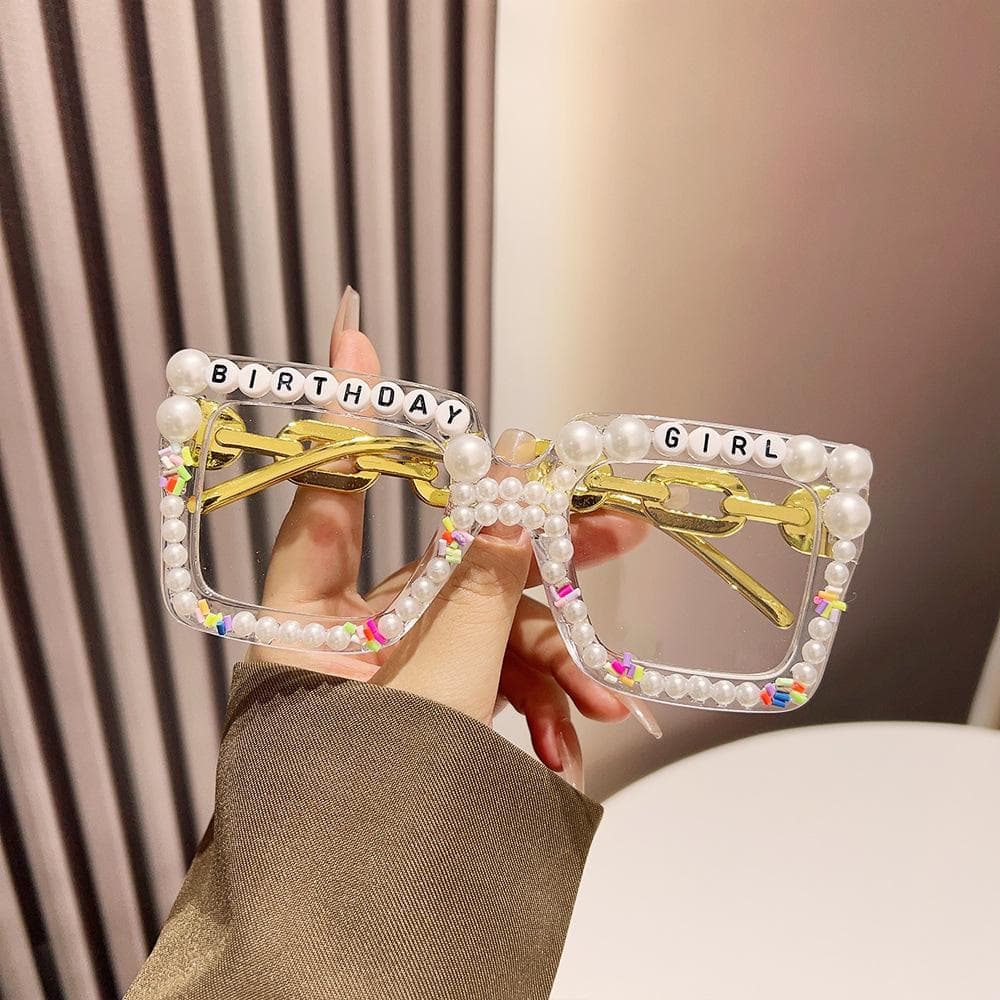 Luxury Designer Square Vintage Big Frame Pearl Sunglasses Women Punk Oversized Pink Sun Glasses