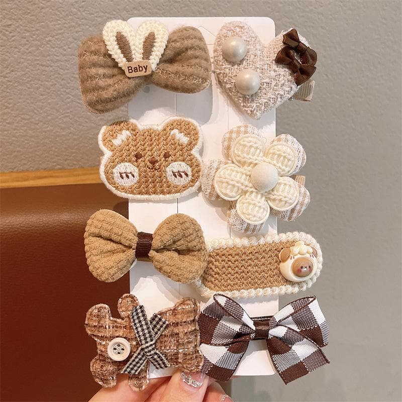 8/9pcs/Set Plush Hairpins Cute Colorful Knitting Flowers Plaid Fruits Barrettes Hair Clip for Hair Accessories Sets