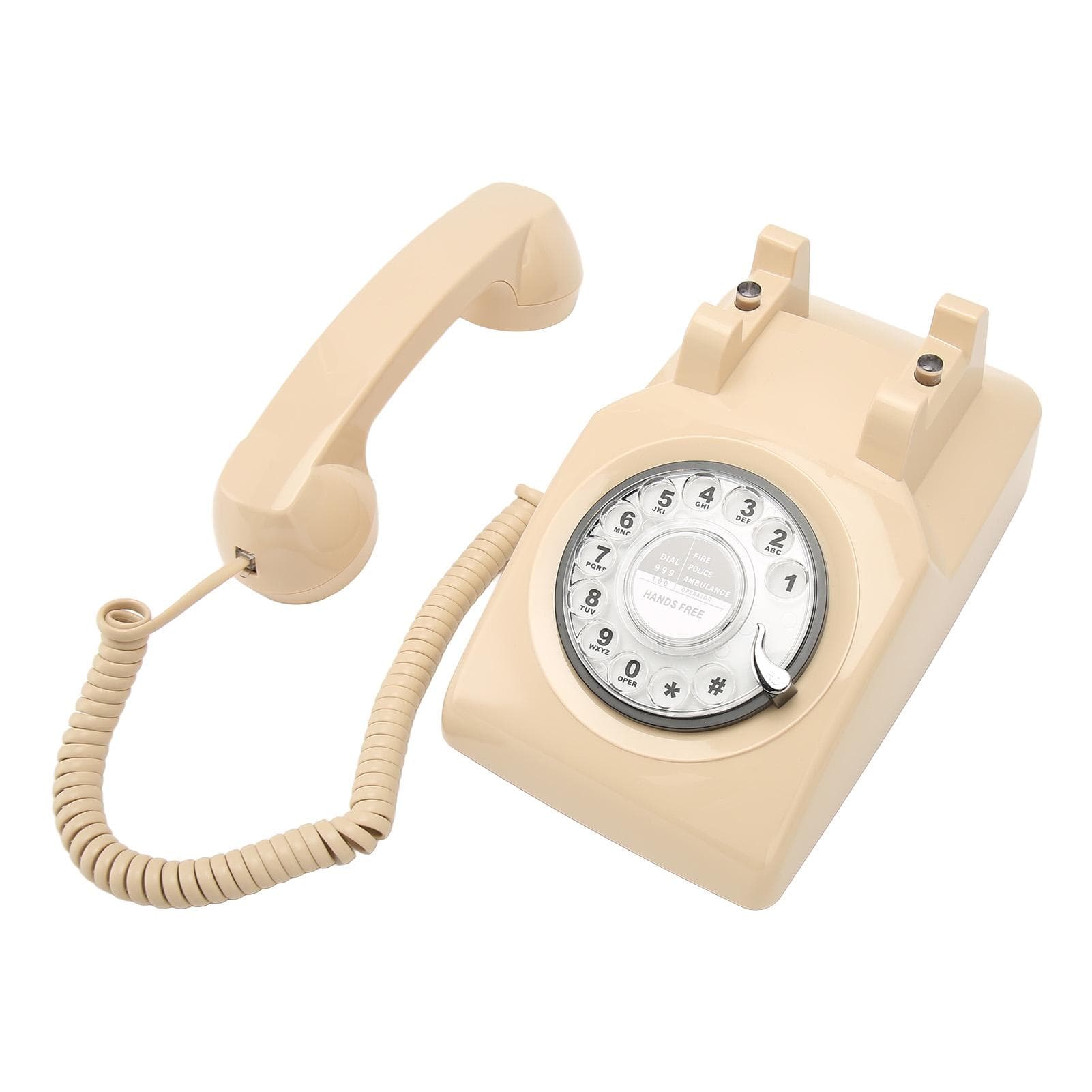 Retro Rotating Phone Old Fashioned Vintage Landline Phone with Mechanical Ringer Speaker for beige