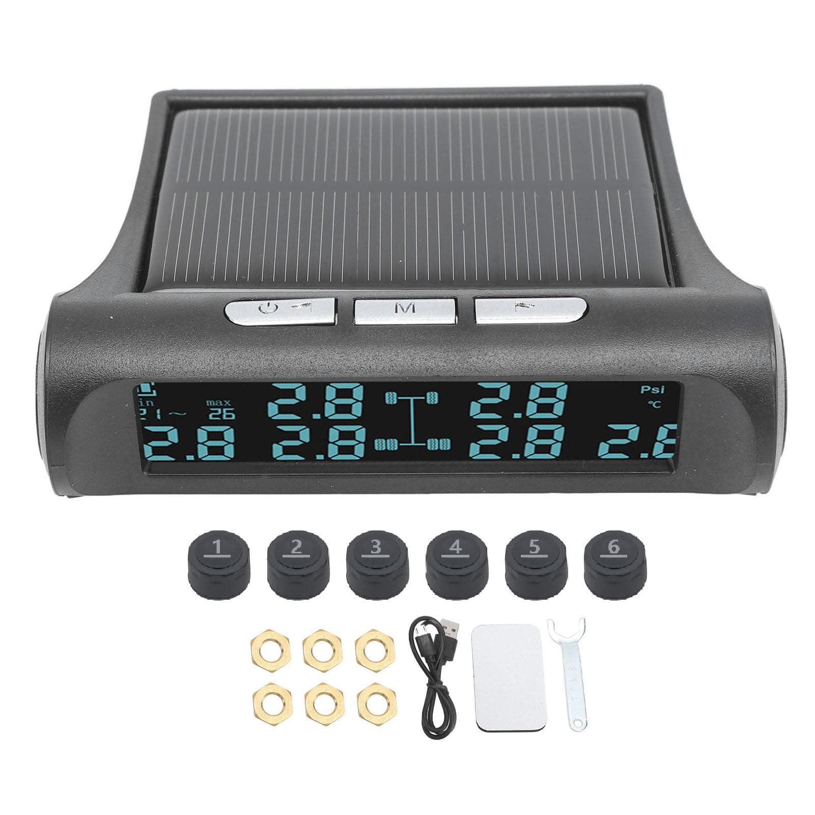 Wireless Solar Power TPMS LCD Display 6 Sensor Tire Pressure Monitoring System IP68 Waterproof