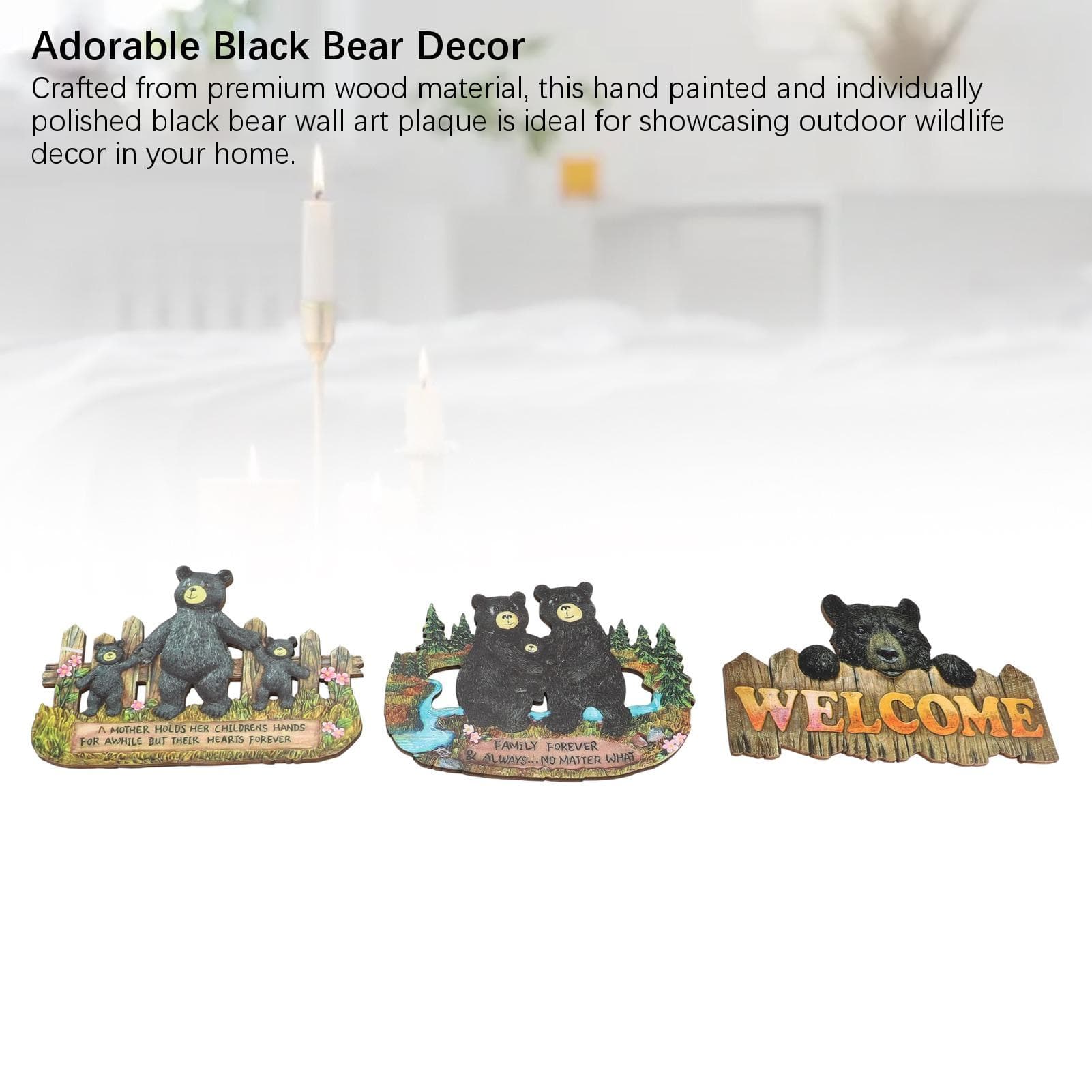 3Pcs Wall Plaque Bear Pattern Rustic Wood Door Plaque Wall Decor for Office Indoor Outdoor