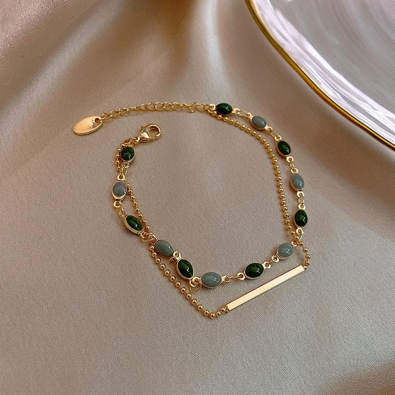 Women Charm Bracelets For Women Gold Color Beaded Chain Double Layered Adjustable Bracelet Jewelry Gift