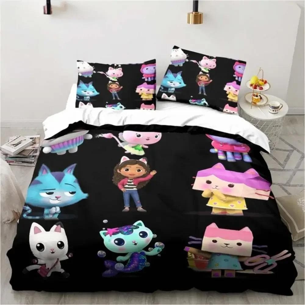 Gabby's Dollhouse Bedding Set Cartoon Pillowcases Quilt Cover For Girl Kids Gift Sing Twin Full Queen Cute Kawaii 3D Duvet Cover AU Single 140x210cm