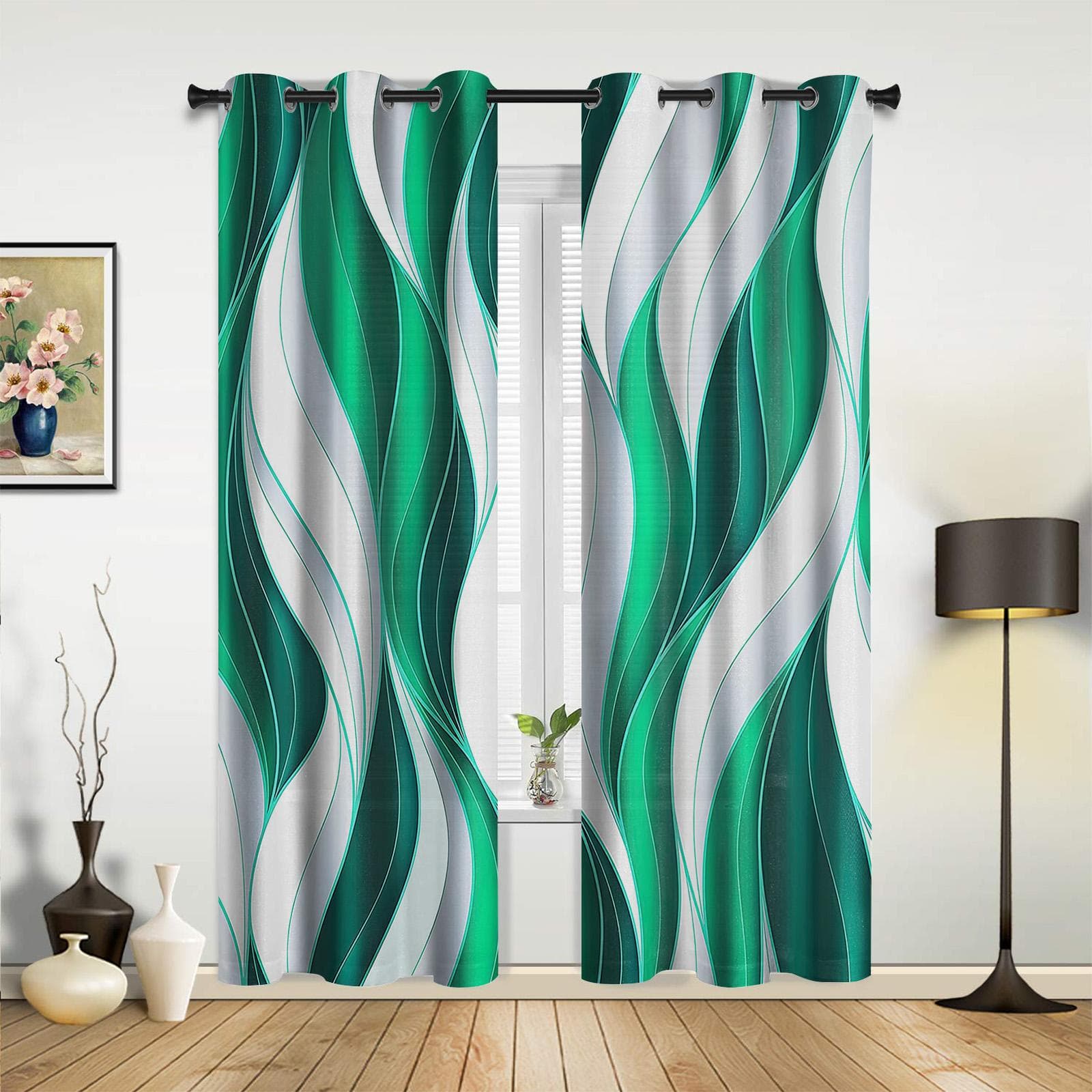 Dark Blue Wavy Abstract Lines Curtains for Bedroom Living Room Drapes Kitchen Children's Room Window Curtain Modern Home Decor 135W x 215H(cm) x1