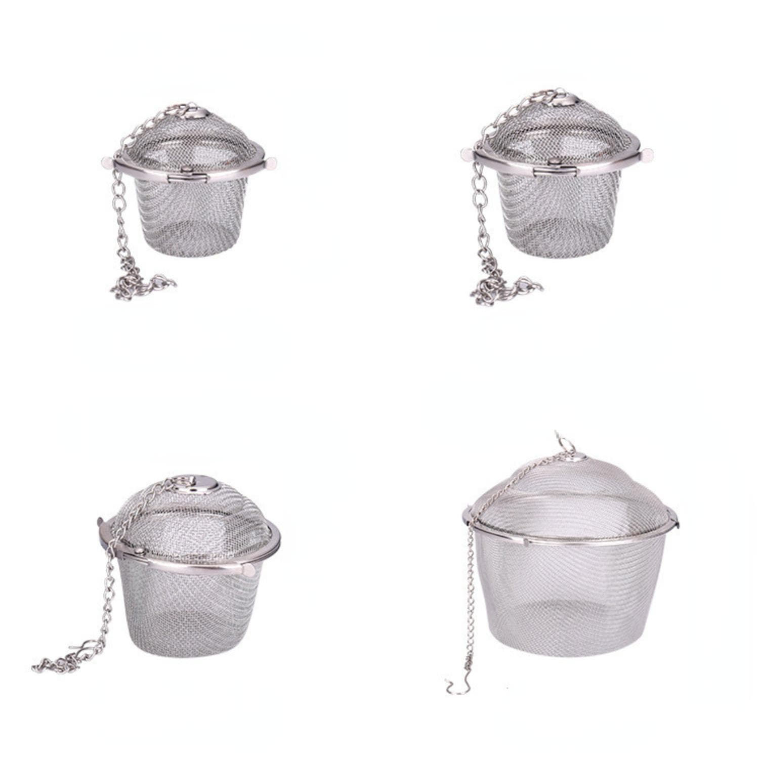 Spice Seasoning Tea Strainer Chained Lid Stainless Steel Mesh Ball Tea Coffee Filter Basket Infuser Tools 4.5cm silver