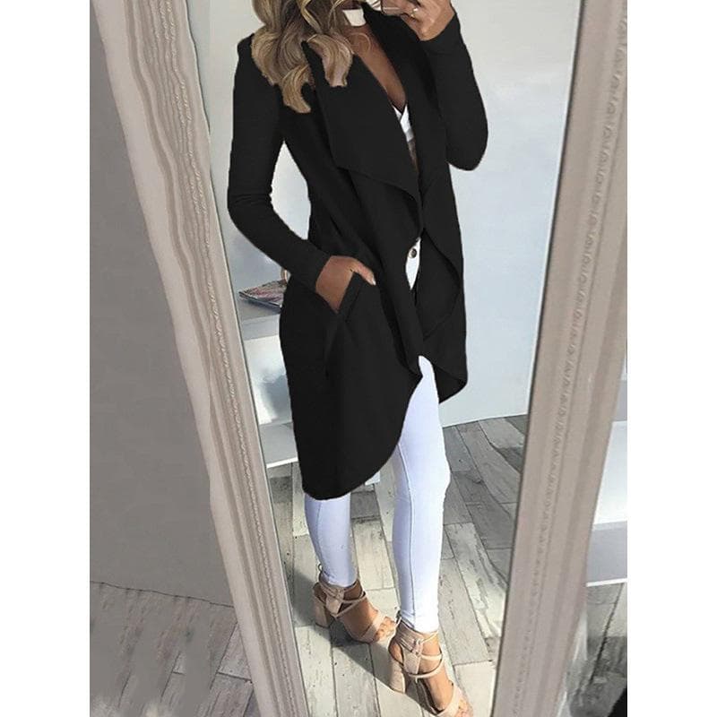 Large Size Fashion Solid Color Lapel Slim Trench Coat Women 5XL