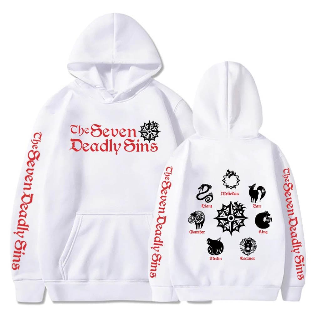 Anime the Seven Deadly Sins Meliodas Elizabeth Diane Ban King Gowther Merlin Escanor Logo Hoodies Harajuku Unisex Sweatshirt XL white