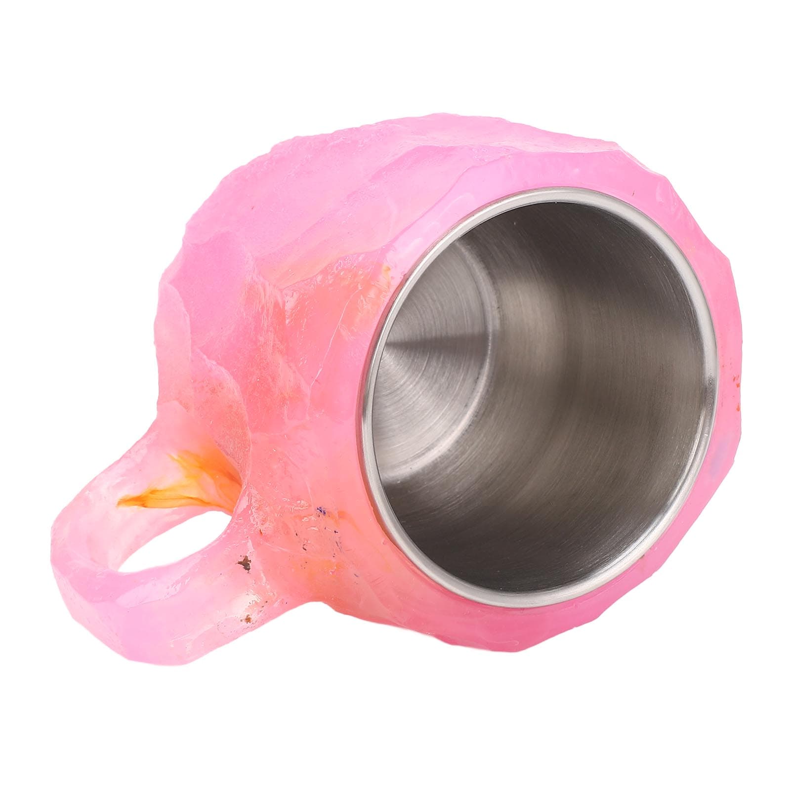 Imitation Mineral Crystal Coffee Mug 320ml Resin Luxury Decorative Coffee Mug with Stainless Steel pink