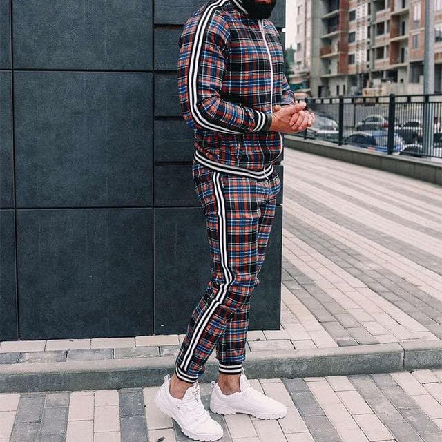 New Gentleman Plaid Men's Tracksuit Sets Casual Zipper Jacket Coat Sports Suit High Quality 3D Print Fashion 2-Piece Men Clothes XXXL