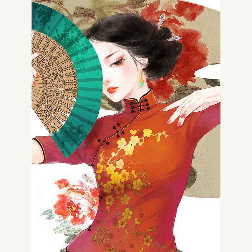 Diamond Embroidery Cheongsam Woman Full Round Diamond Painting Mosaic Home Decor 20X30CM