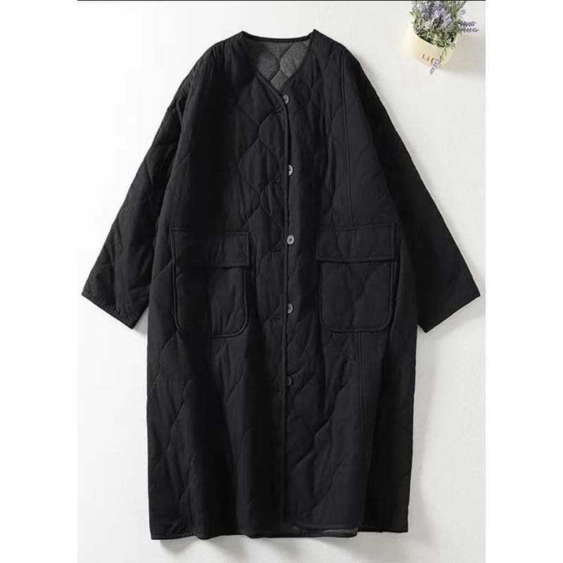 Oversized Women Parkas Collarless Long Sleeve Single-breasted Ladies Winter Coat Casual Thick Warm Outerwear Overcoat M black