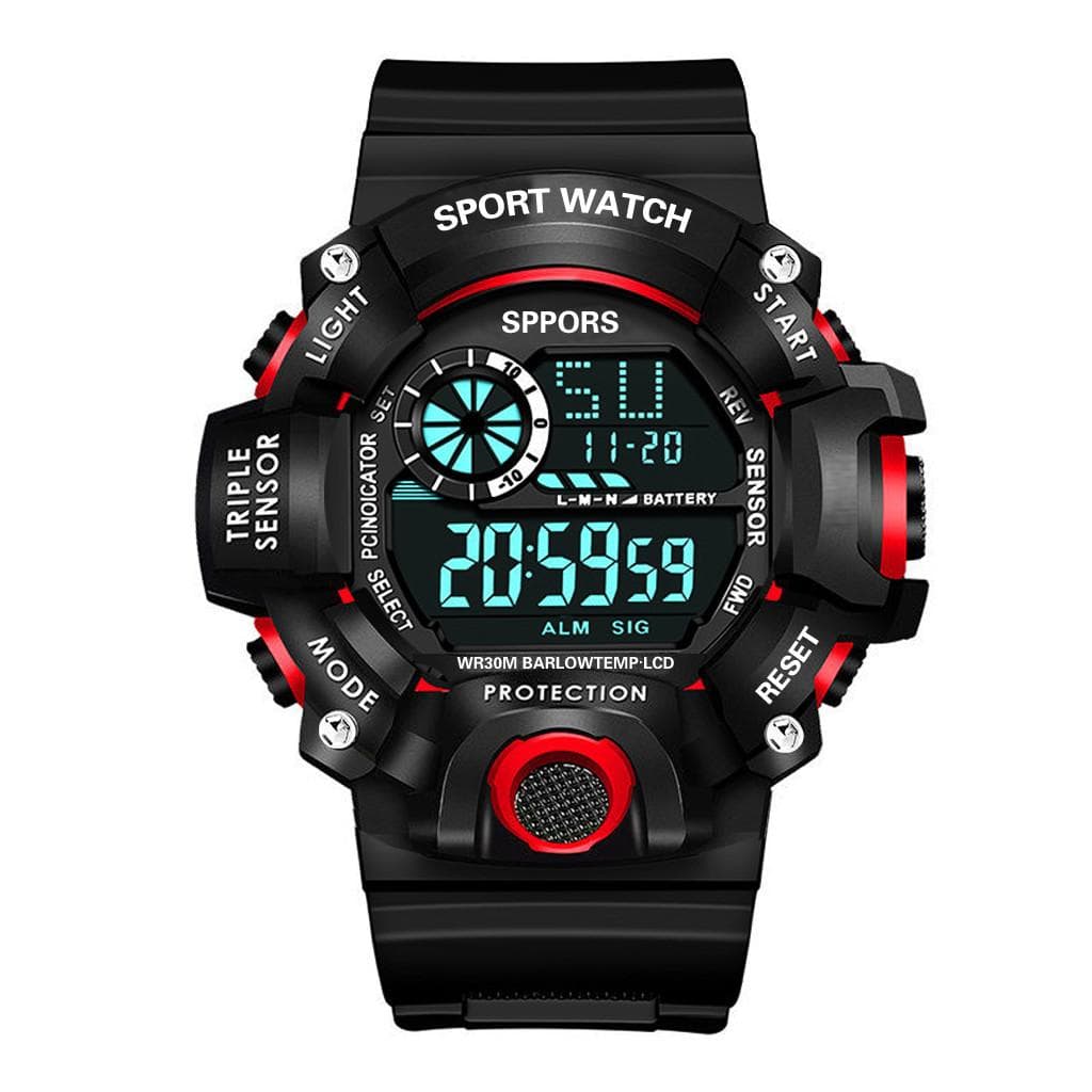 Fashion Multifunction Sports Watch Display Date Calendar Week Alarm Unisex Watch red