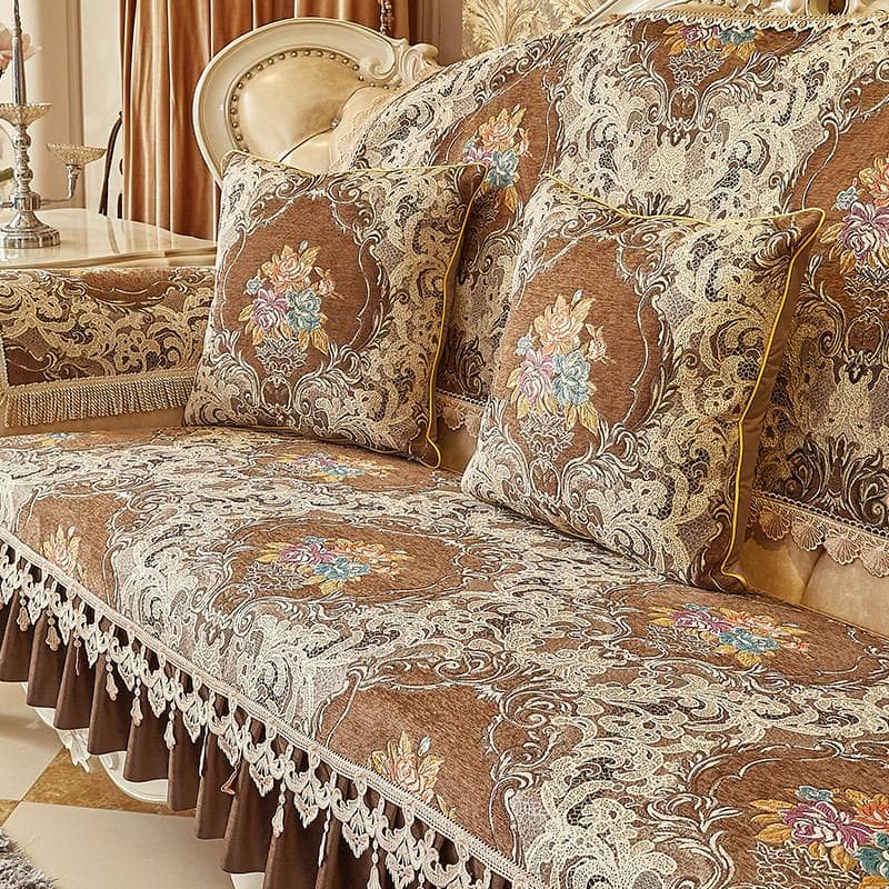 European Non-slip Sofa Cushion Cover Four Seasons Universal Sofa Towel Backrest Pillowcase Cover Towel Embroidery Lace Jacquard Armrestcover 58x65cm