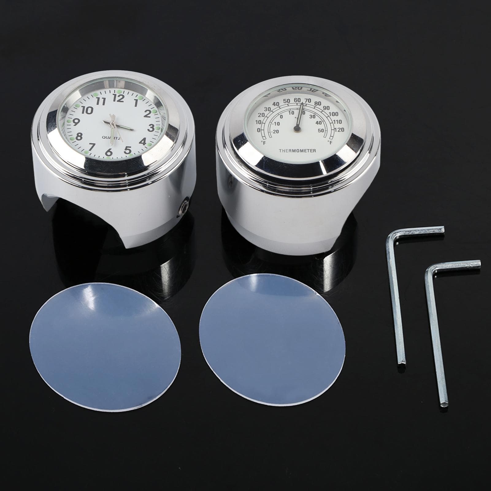 78 1 Motorcycle Handlebar Mount Watch Dial Clock & Thermometer Temp White
