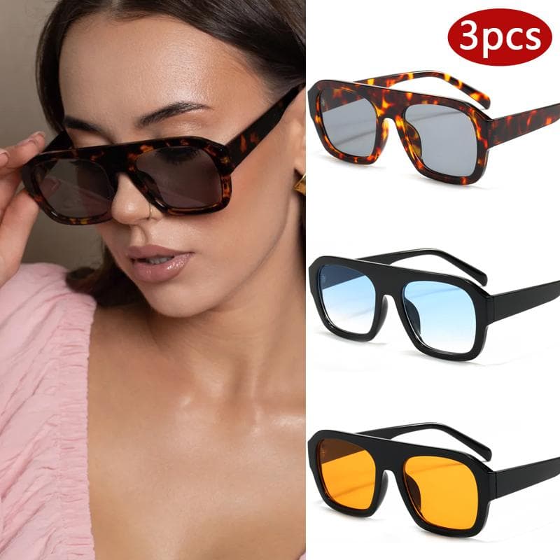 3pcs Women Large Frame Rectangular Sunglasses Fashion Polygon Design UV400 Unisex Sun Glasses INS Eyewear