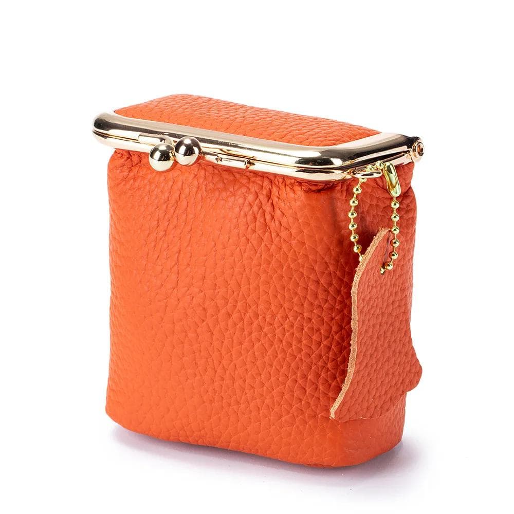 Women's Coin Purse Genuine Leather Wallet Kiss Buckle Mini Wallet Coin Bag Lipstick Storage Bag Ladies Clutch Bag Drop Shipping orange